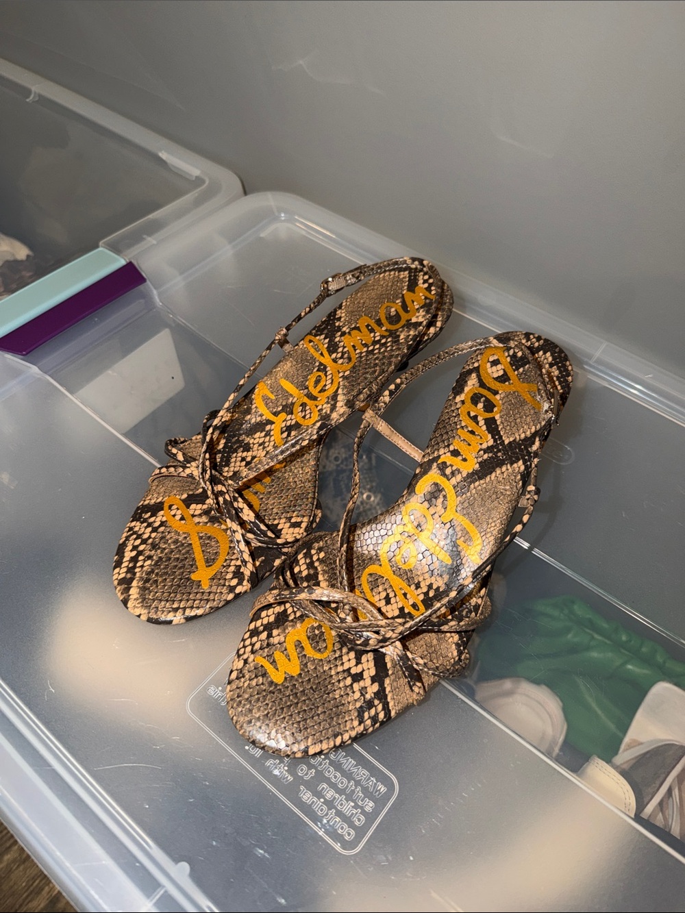 Sam Edelman Brown Snake-Print Strappy Sandals